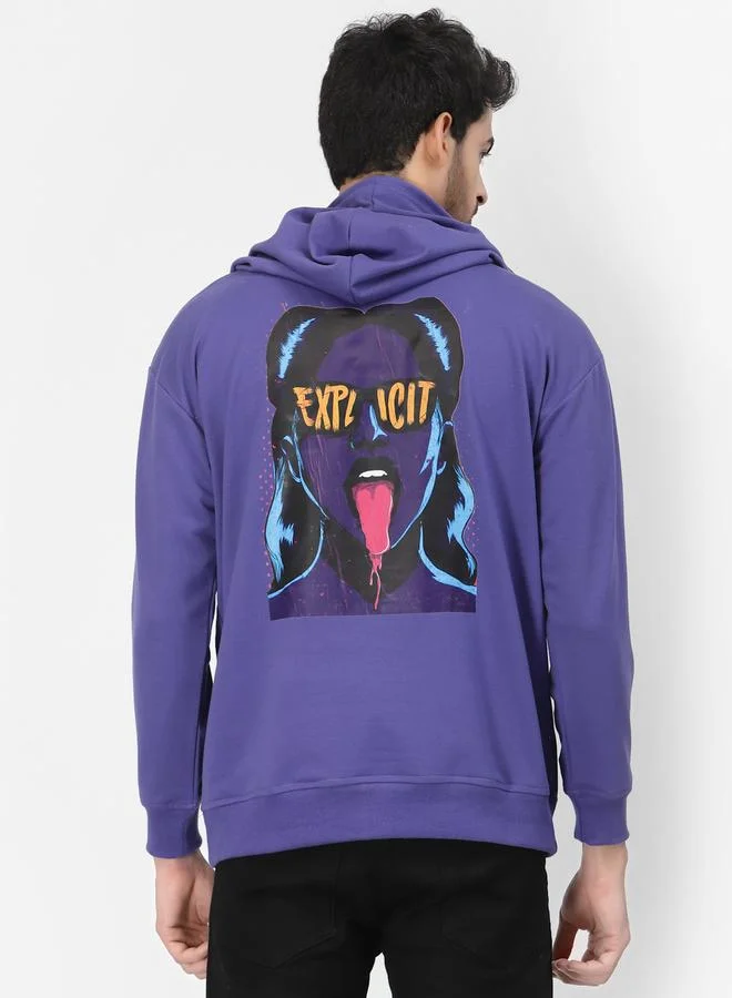 PAUSE Men Purple Back Graphic Print Hoodie