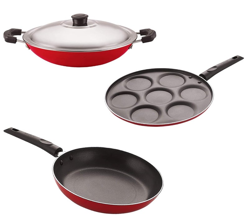 Nirlon Aluminium Non Stick Cooking Pots Pans Set of3 Pieces UP7_AC_TP24 - Image 1