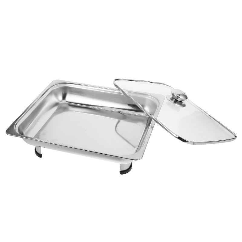 Chafing Dish For Buffet Stainless Steel Catering Pan With Glass Lid Removable Foot Buffet Food Container Stainless Rectangular Buffet Server - Image 1