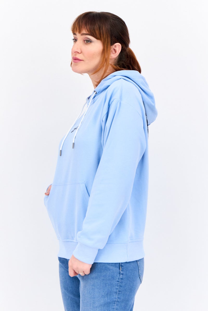 ELVIS سويت شيرت نسائي بغطاء رأس بشعار العلامة التجارية بأكمام طويلة، أزرق غامق - Image 2