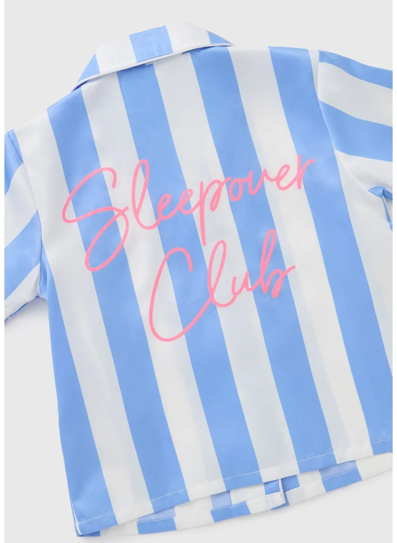 Matalan Girls Blue Stripe Satin Pyjama Set