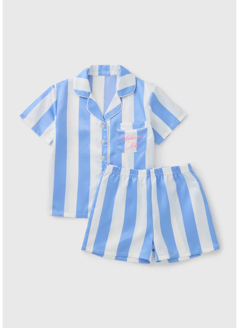 Matalan Girls Blue Stripe Satin Pyjama Set