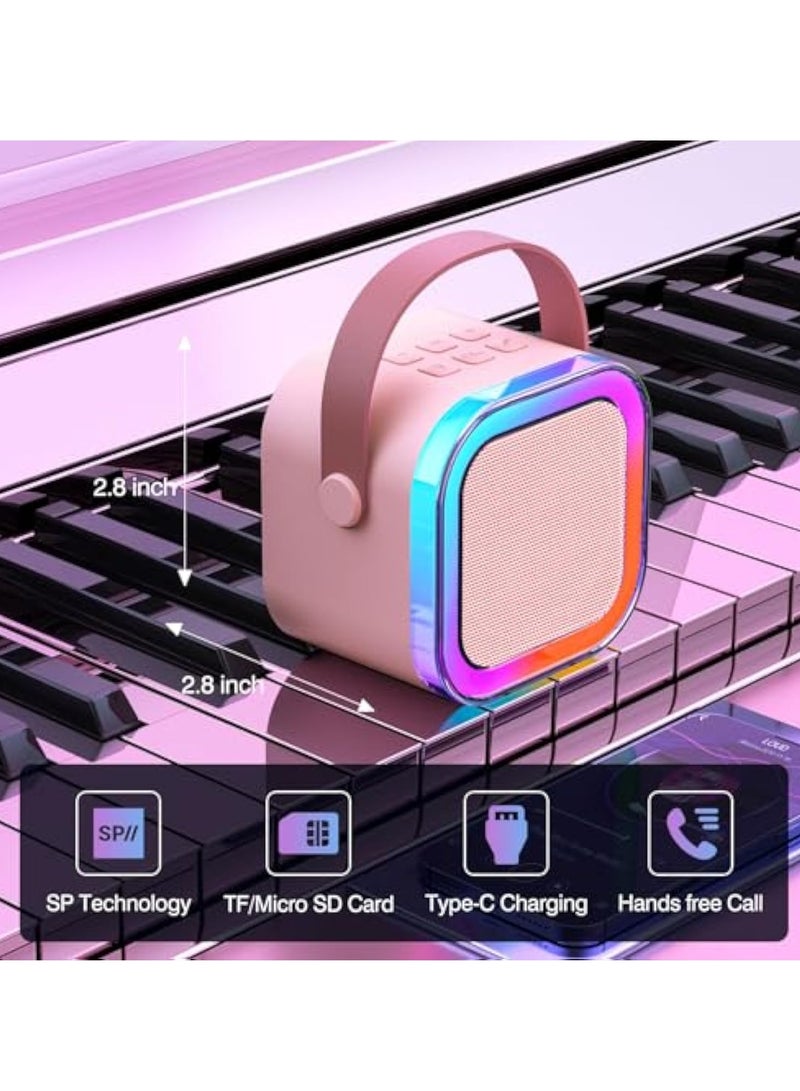 Arabest Mini Karaoke Machine for Kids Ages 2-12, Portable Bluetooth Karaoke Speaker with LED Party Lights & 2 Wireless Microphones, Perfect Birthday & Holiday Toys Gifts for Girls Boys (Pink) - Image 2