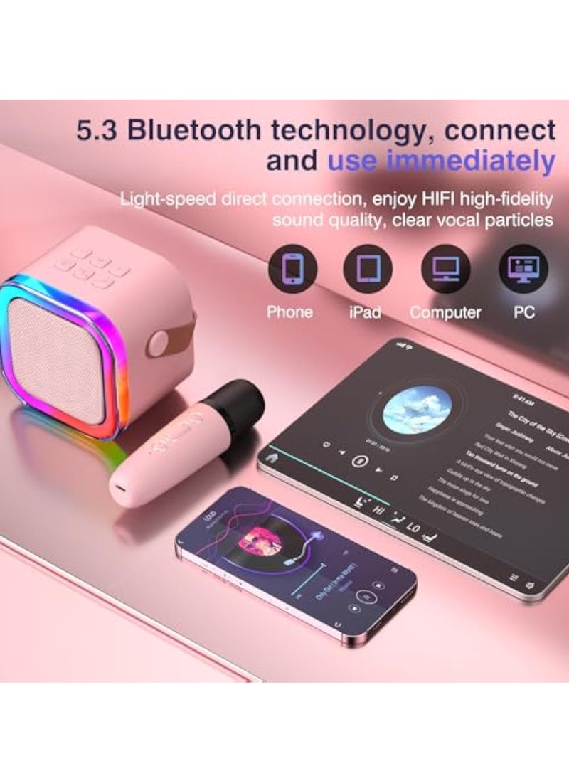 Arabest Mini Karaoke Machine for Kids Ages 2-12, Portable Bluetooth Karaoke Speaker with LED Party Lights & 2 Wireless Microphones, Perfect Birthday & Holiday Toys Gifts for Girls Boys (Pink) - Image 4