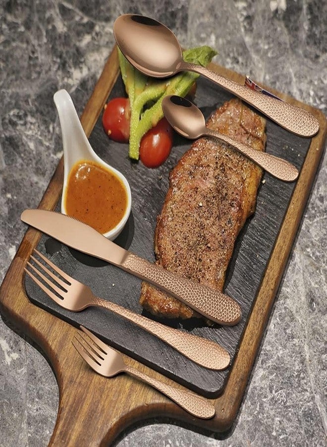 KitchEase 5-Piece Hammered Silverware Dinner Spoons | Premium Stainless Steel Flatware Set | Dishwasher Safe Cutlery Set for Home, Restaurant & Gifting (Rosegold) - Image 2