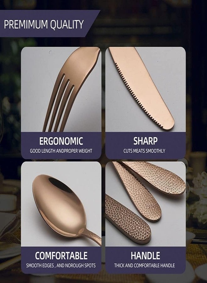 KitchEase 5-Piece Hammered Silverware Dinner Spoons | Premium Stainless Steel Flatware Set | Dishwasher Safe Cutlery Set for Home, Restaurant & Gifting (Rosegold) - Image 3