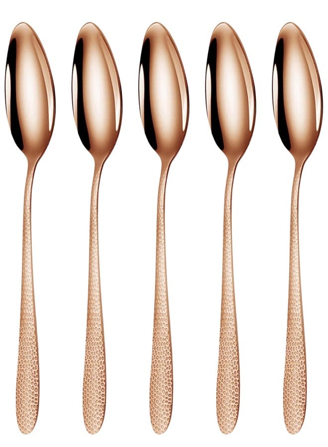 KitchEase 5-Piece Hammered Silverware Dinner Spoons | Premium Stainless Steel Flatware Set | Dishwasher Safe Cutlery Set for Home, Restaurant & Gifting (Rosegold) - Image 1