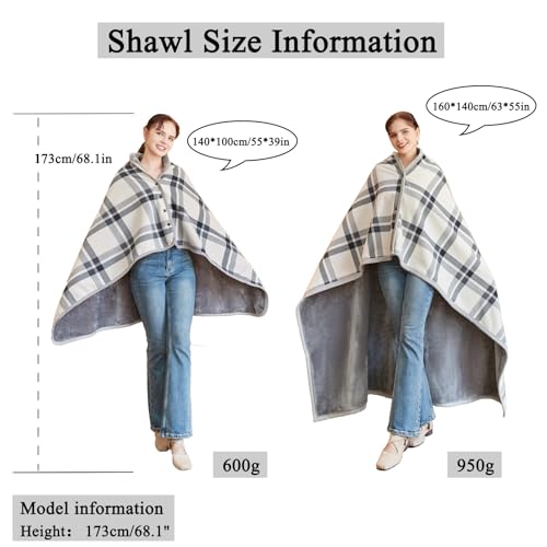 forestfish Fleece Wearable Blanket, Plaid Lap Blanket Comfy Poncho Throw with Buttons for Bed Sofa Office, Grey-White - Image 2