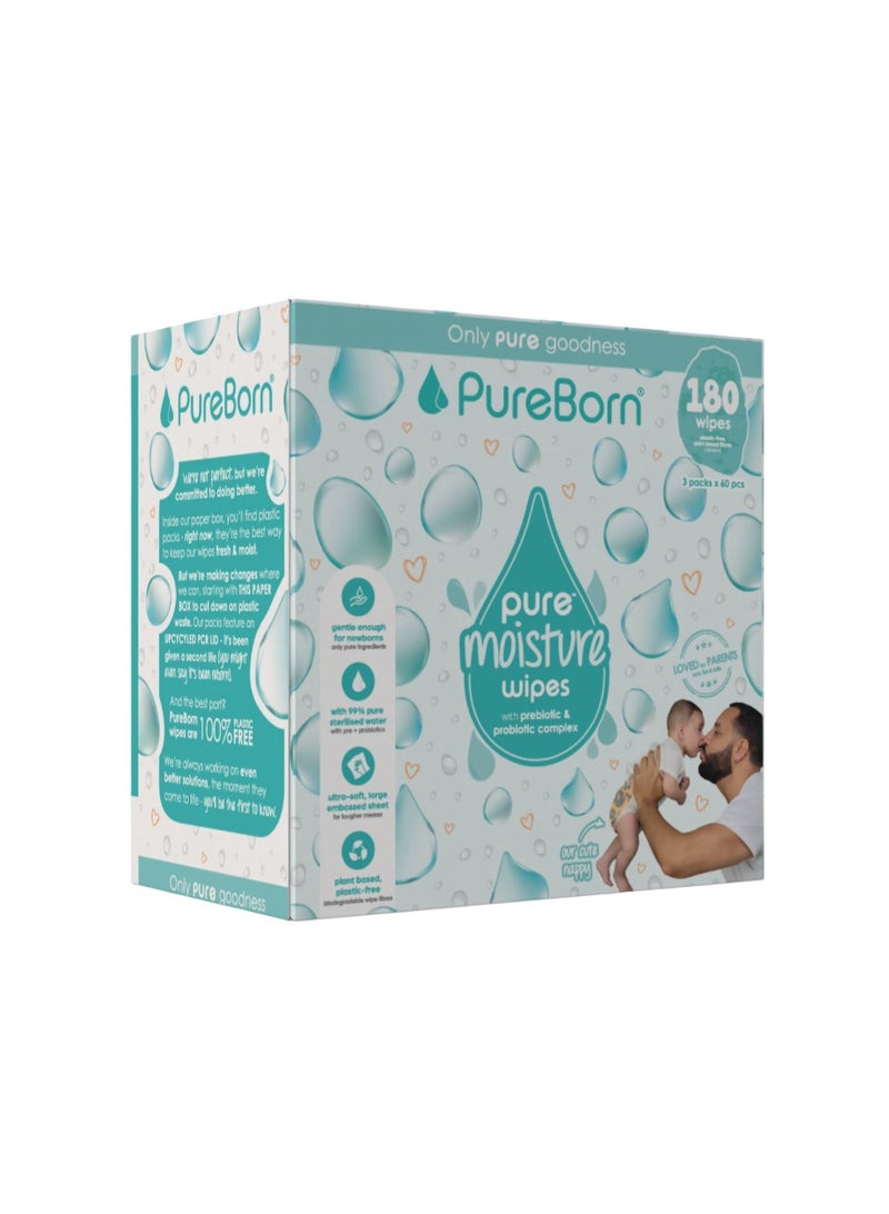 Pure Moisture Water wipes with Prebiotic And Probiotic Complex 3 x 60Wipes