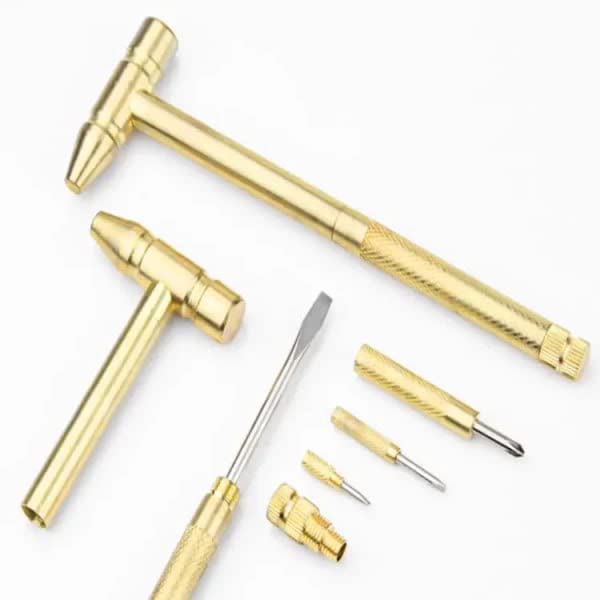 VIPREKHO VIPREKHO 5 in 1 Small Hammer Small Round Hammer Multifunctional Copper Hammer Screwdriver with Bottle Opener Musical Acessories Toolkit and Screwdriver Hand Repairing Tools Set of 1  - Image 1