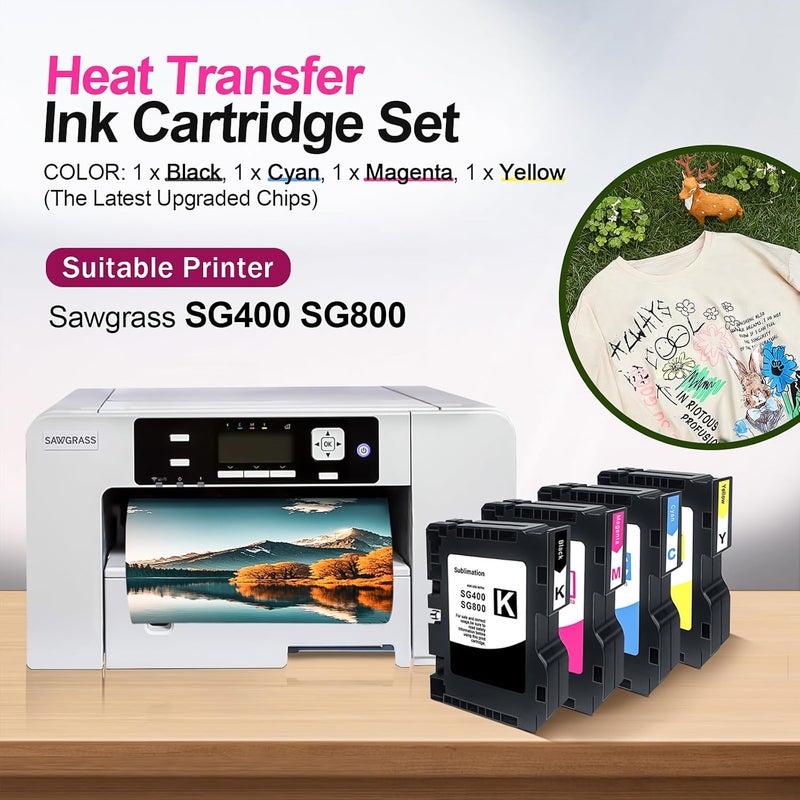 INK + SG400 SG800 Sublimation Cartridge Compatible with Sawgrass Virtuoso SG400 SG800 Printer DIY, Latest Upgraded Chip (1 Black, 1 Cyan, 1 Magenta, 1 Yellow, 4 Pack) - Image 2
