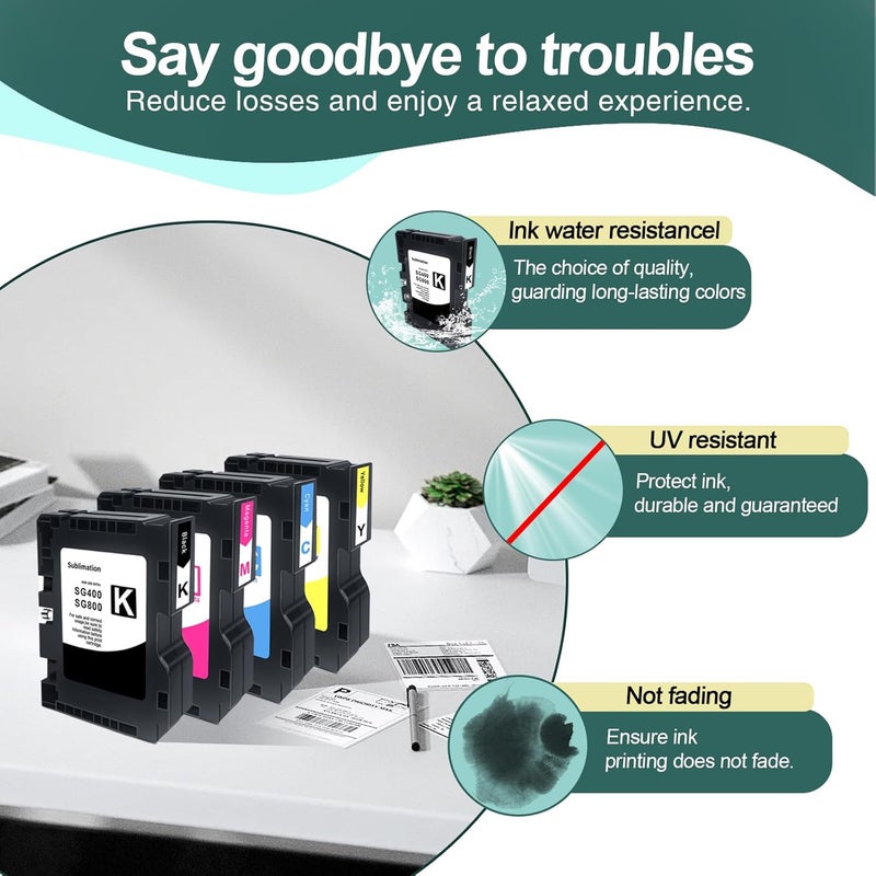 INK + SG400 SG800 Sublimation Cartridge Compatible with Sawgrass Virtuoso SG400 SG800 Printer DIY, Latest Upgraded Chip (1 Black, 1 Cyan, 1 Magenta, 1 Yellow, 4 Pack) - Image 5