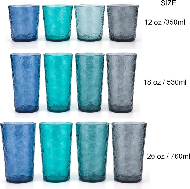 KX-WARE KXWARE 12ounce Acrylic Old Flashion Glasses Plastic Tumblers set of 8 Blue - Image 5
