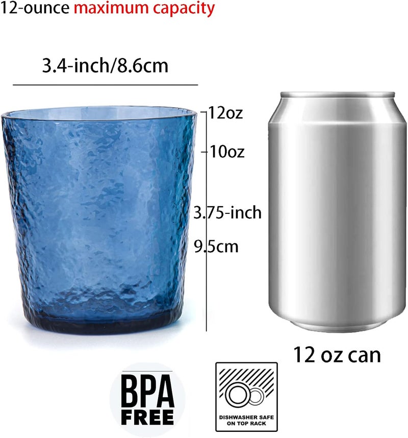 KX-WARE KXWARE 12ounce Acrylic Old Flashion Glasses Plastic Tumblers set of 8 Blue - Image 2