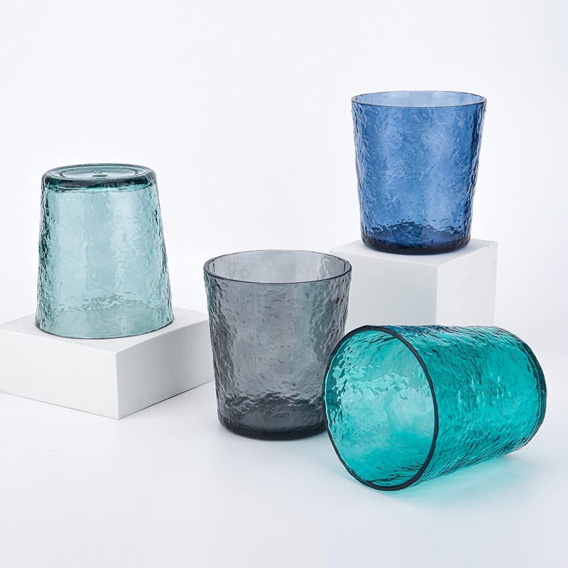 KX-WARE KXWARE 12ounce Acrylic Old Flashion Glasses Plastic Tumblers set of 8 Blue - Image 4