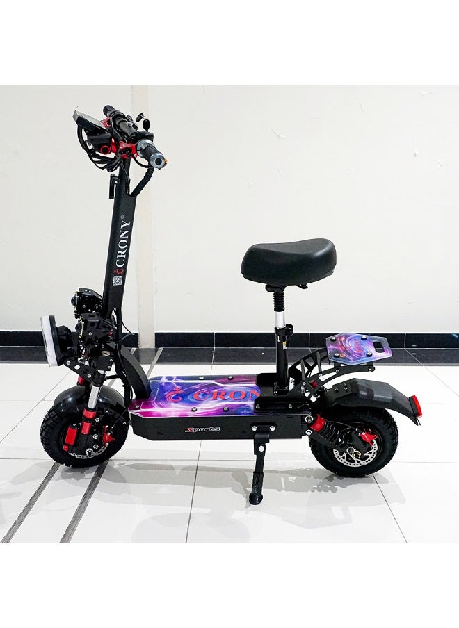 Crony Dk-11 2800w×2 Motor E-Scooter For Adults Up To 95Kilo/H High-Speed ,60v/13ah Battery, Off-Road10” Tires, 200kg Load, Dual Disc Brakes, Front & Rear Suspension, Triple Led Lights, Big Lcd, Usb, Bluetooth Speaker – City Commuter Skateboard, Shock-Absorbing Tires, Safety-Certified E-Bike, Foldable Aluminum Frame Heavy Duty Urban Mobility Electric Scooter  - Image 3