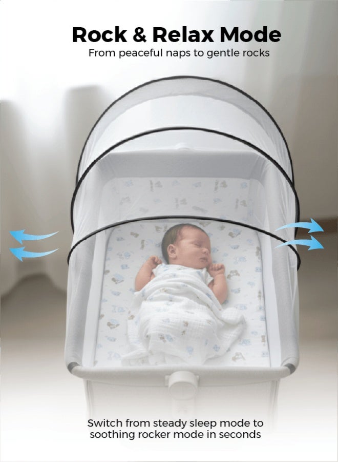 زينيث سرير أطفال 4 في 1، مهد للأطفال، سرير بجانب السرير بعجلات، سرير قابل لتعديل الارتفاع، قابل للطي بسهولة مع مرتبة مريحة، شبك للحماية من البعوض، ومساحة تخزين للرضع/حديثي الولادة – رمادي داكن - Image 4