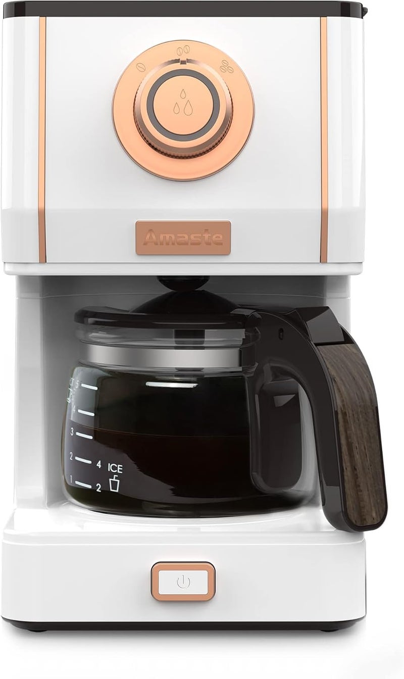 Amaste Retro Style Coffee Machine with 25 Oz Glass Coffee Pot, Reusable Coffee Filter & Three Brewing Modes, 30minute-warm-keeping, Elegant White with Rose Gold - Image 1