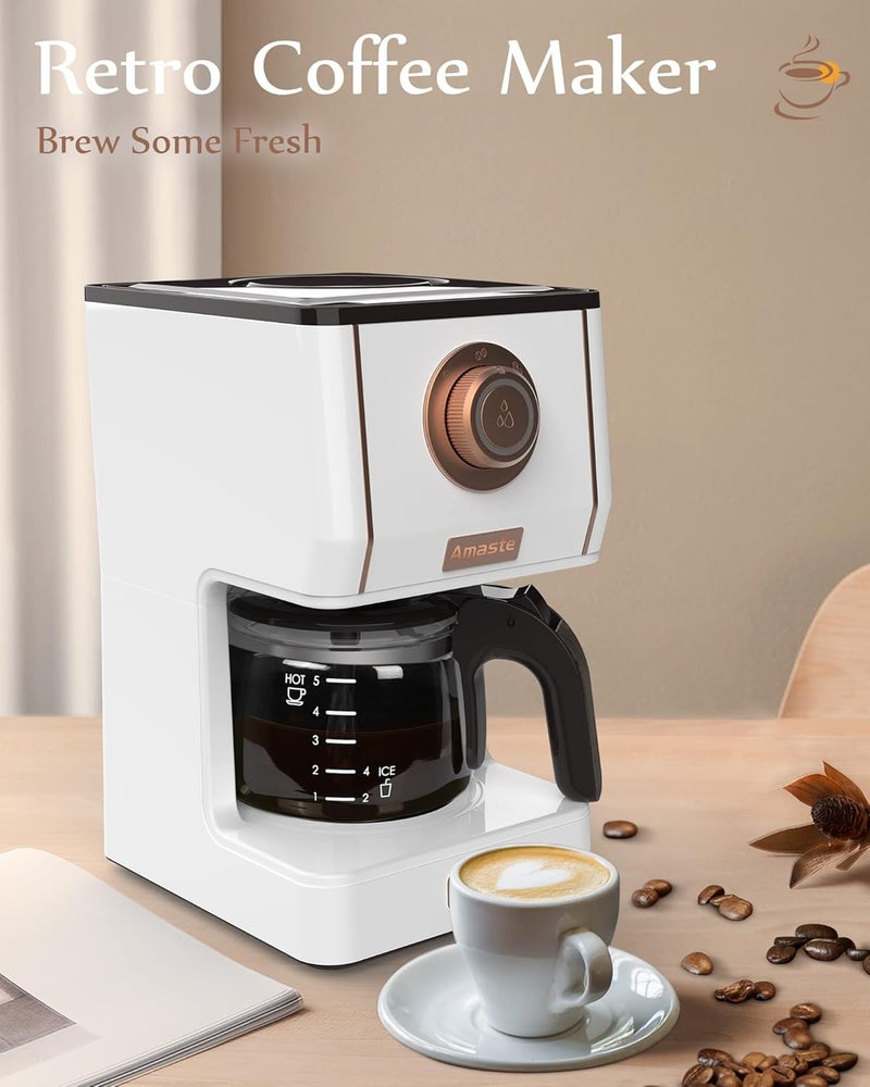Amaste Retro Style Coffee Machine with 25 Oz Glass Coffee Pot, Reusable Coffee Filter & Three Brewing Modes, 30minute-warm-keeping, Elegant White with Rose Gold - Image 2