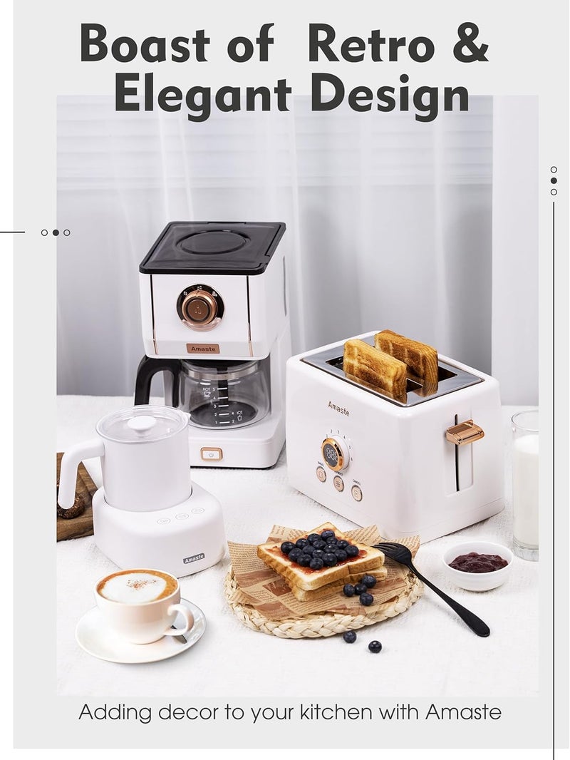 Amaste Retro Style Coffee Machine with 25 Oz Glass Coffee Pot, Reusable Coffee Filter & Three Brewing Modes, 30minute-warm-keeping, Elegant White with Rose Gold - Image 3