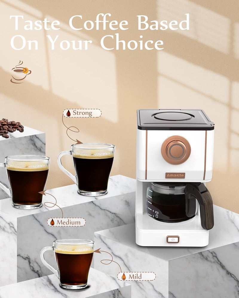 Amaste Retro Style Coffee Machine with 25 Oz Glass Coffee Pot, Reusable Coffee Filter & Three Brewing Modes, 30minute-warm-keeping, Elegant White with Rose Gold - Image 4