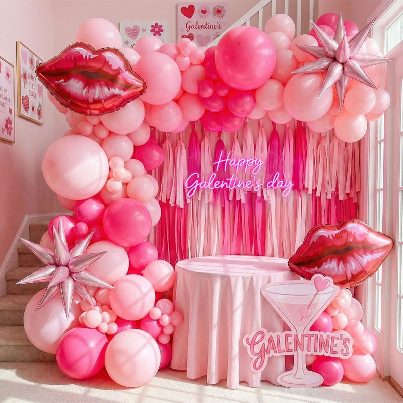 froufing Pink Red Balloon Garland Arch Kit 108 Pcs with Foil Star Lip Balloons for Girl woman birthday Mothers Day Valentine galentines Bridal Shower Engagement Wedding theme party decorations - Image 3