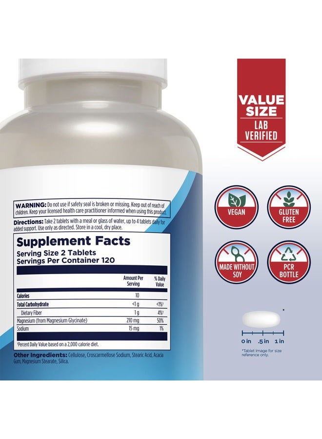 KAL Magnesium Glycinate Tablets, Fully Chelated, High Absorption Formula with Magnesium Bisglycinate Chelate for Nerve, Muscle & Bone Health Support, Vegan, Gluten Free, Value Size, 240 Tablets - Image 2