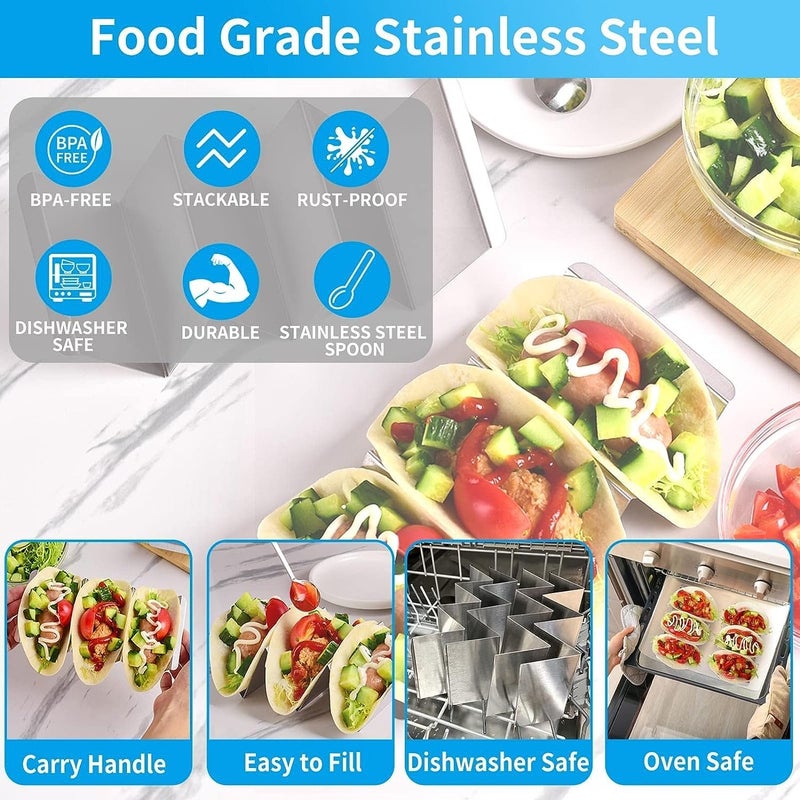 Surfexa Taco Holders 2 Packs - Stainless Steel Taco Stand Rack Tray Style by, Oven Safe for Baking, Dishwasher and Grill Safe - Image 4