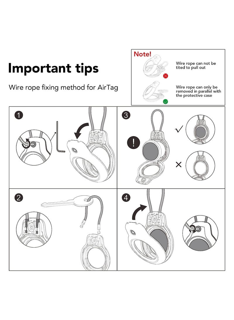 KASTWAVE Apple AirTag Case, Lock Case Keychain with Wire Cable, Air Tag Tracker Holder Cover, for Wallet, Keys, Pets Collar, Luggage, Backpacks, 2 Pcs (Black & White) - Image 5