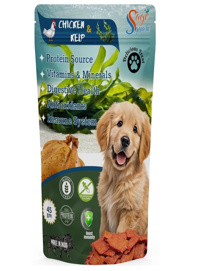 Sage Square Dog Treats | Crunchy Protein & Mineral-Rich Snack for Dogs | Supports Digestion, Thyroid Health & Immunity | Training Rewards | Healthy Treats for Puppies, Adults (45grm, Chicken & Kelp) - Image 1