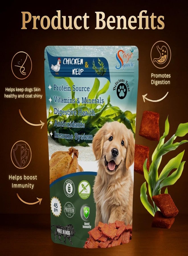 Sage Square Dog Treats | Crunchy Protein & Mineral-Rich Snack for Dogs | Supports Digestion, Thyroid Health & Immunity | Training Rewards | Healthy Treats for Puppies, Adults (45grm, Chicken & Kelp) - Image 4