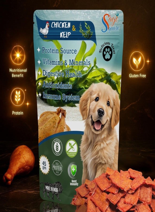Sage Square Dog Treats | Crunchy Protein & Mineral-Rich Snack for Dogs | Supports Digestion, Thyroid Health & Immunity | Training Rewards | Healthy Treats for Puppies, Adults (45grm, Chicken & Kelp) - Image 2
