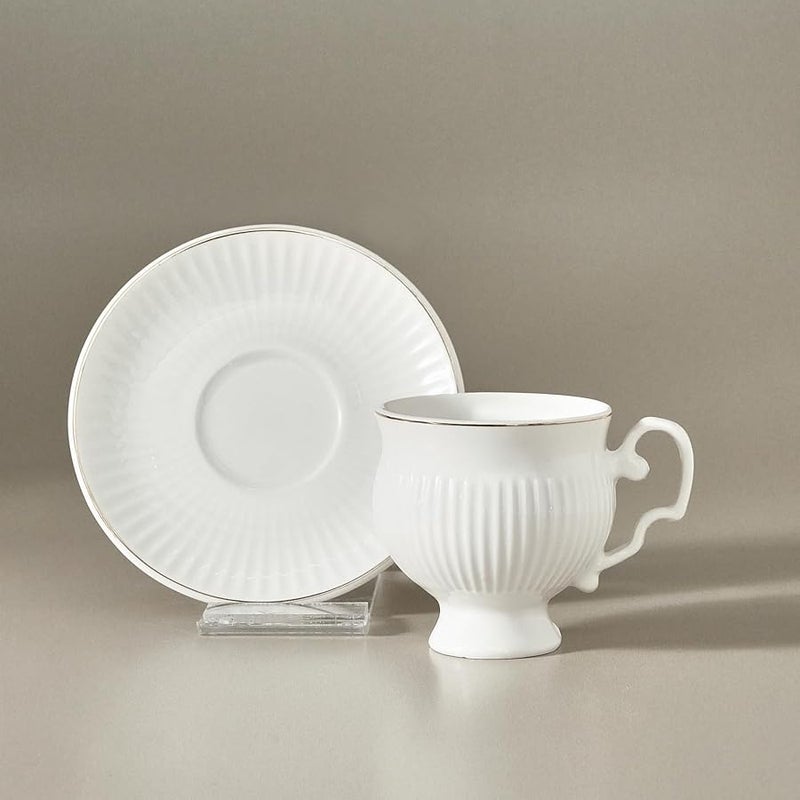 Karaca Porcelain Espresso Cup Set of 6, 12 Piece, 100ml, White Gold, Modern Design - Image 3