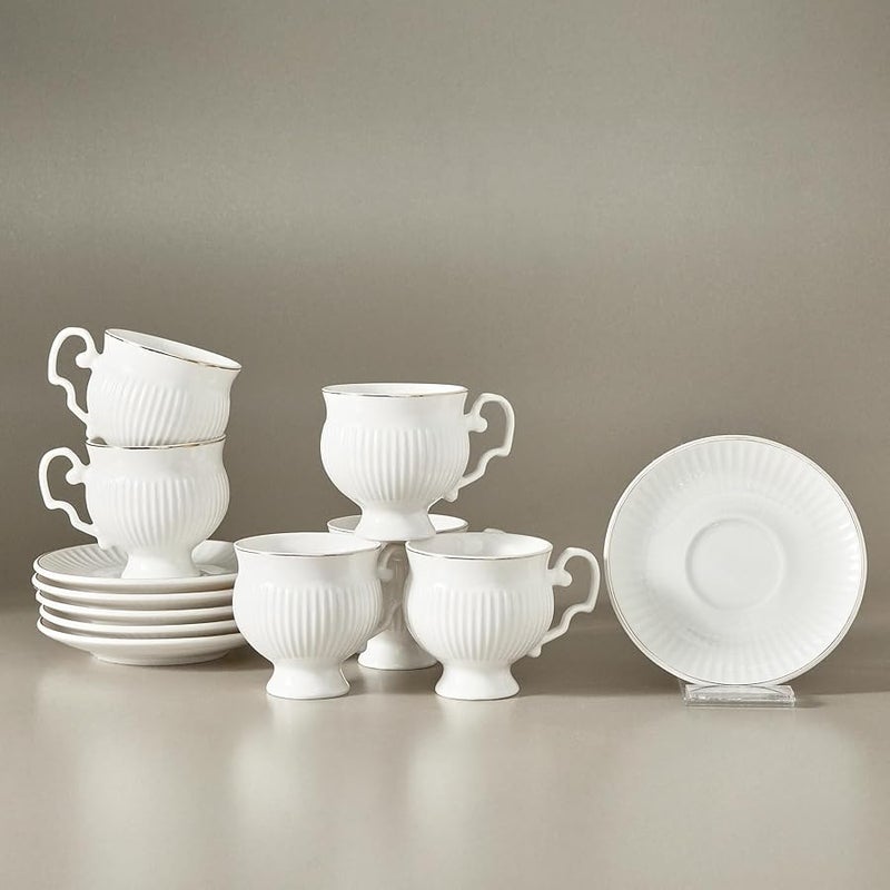 Karaca Porcelain Espresso Cup Set of 6, 12 Piece, 100ml, White Gold, Modern Design - Image 5