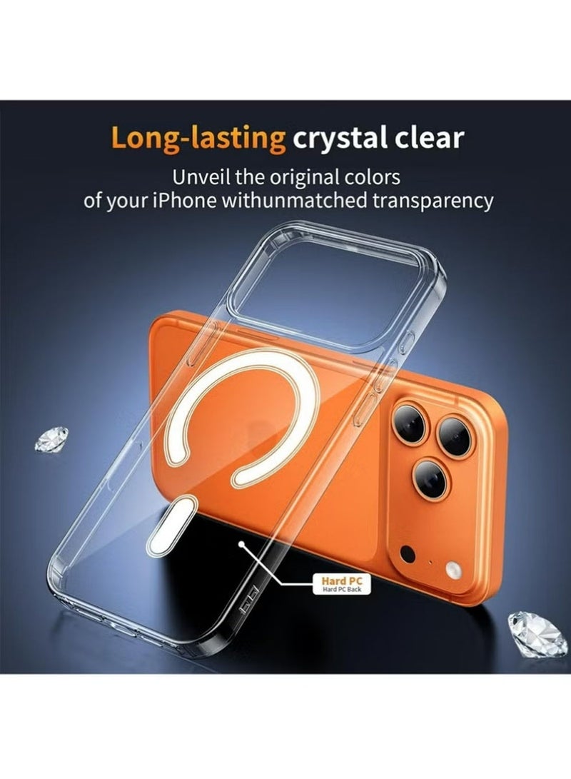 بولوز لـ iPhone 17 Pro 2025 الحالة متوافقة مع Magsafe مع حامي الشاشة 2 جهاز كمبيوتر شخصي 2 جهاز كمبيوتر شخصي حامي العدسة,ضئيل مقاوم للصدمات,مكافحة الأصفر,غطاء iPhone 17 Pro [حماية الدرجة العسكرية] واضح - Image 3