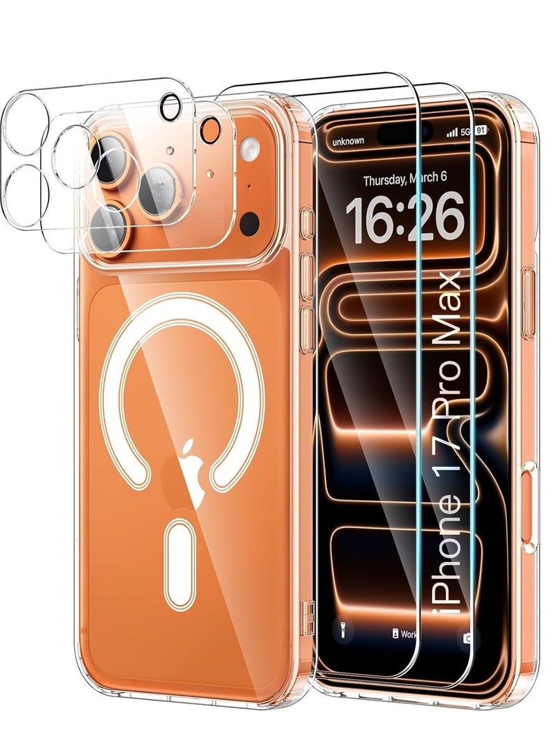 بولوز لـ iPhone 17 Pro 2025 الحالة متوافقة مع Magsafe مع حامي الشاشة 2 جهاز كمبيوتر شخصي 2 جهاز كمبيوتر شخصي حامي العدسة,ضئيل مقاوم للصدمات,مكافحة الأصفر,غطاء iPhone 17 Pro [حماية الدرجة العسكرية] واضح - Image 1