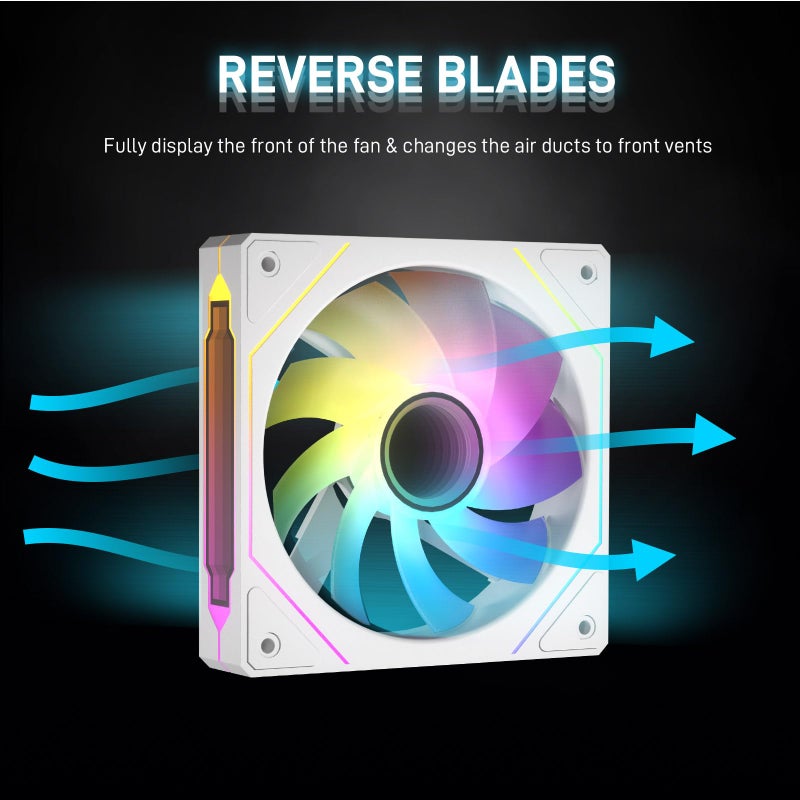DARKROCK R120-2-Pack 120mm Reverse Installed Infinite Mirror Design PC Fan with Addressable RGB Effect, PWM Smart Control and Hydraulic Bearing for Stable Operation - White - Image 3