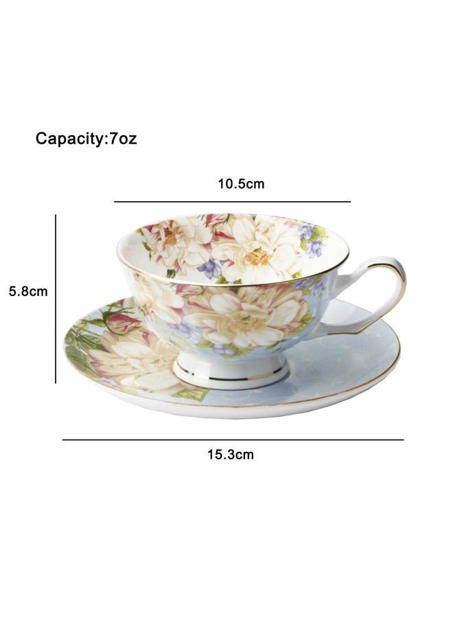 JinGlory Blue Tea Cup,Floral Tea Cup and Saucer Set,Bone China Tea Set,Coffee Cup,Tea Set for Adults/Friends/Women/Men,7OZ - Image 4