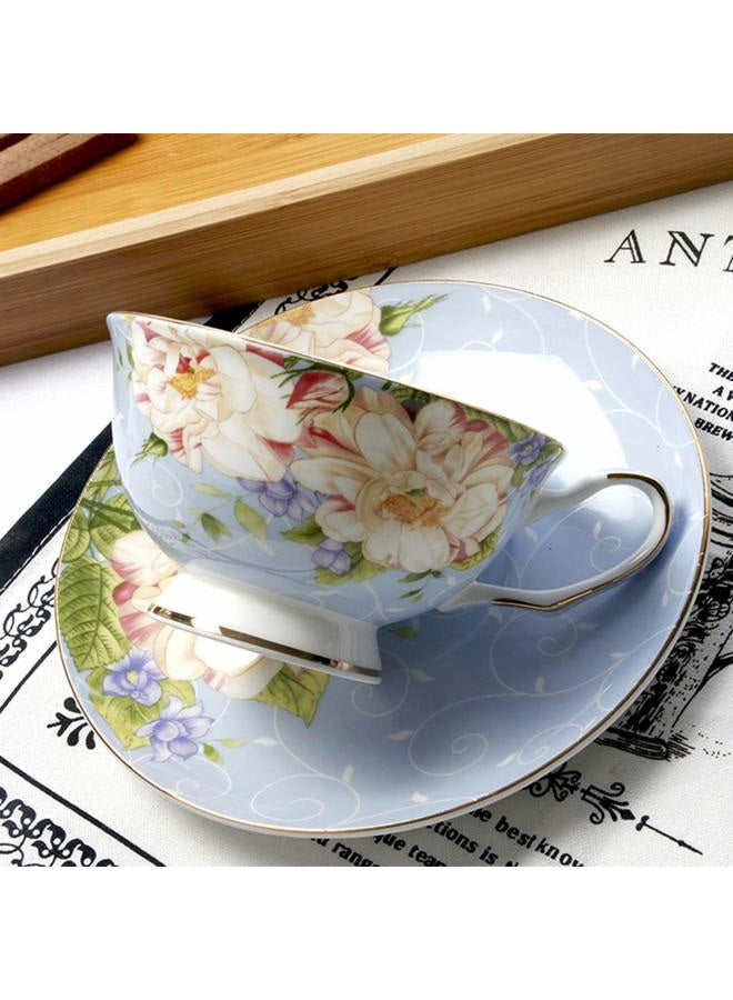 JinGlory Blue Tea Cup,Floral Tea Cup and Saucer Set,Bone China Tea Set,Coffee Cup,Tea Set for Adults/Friends/Women/Men,7OZ - Image 2