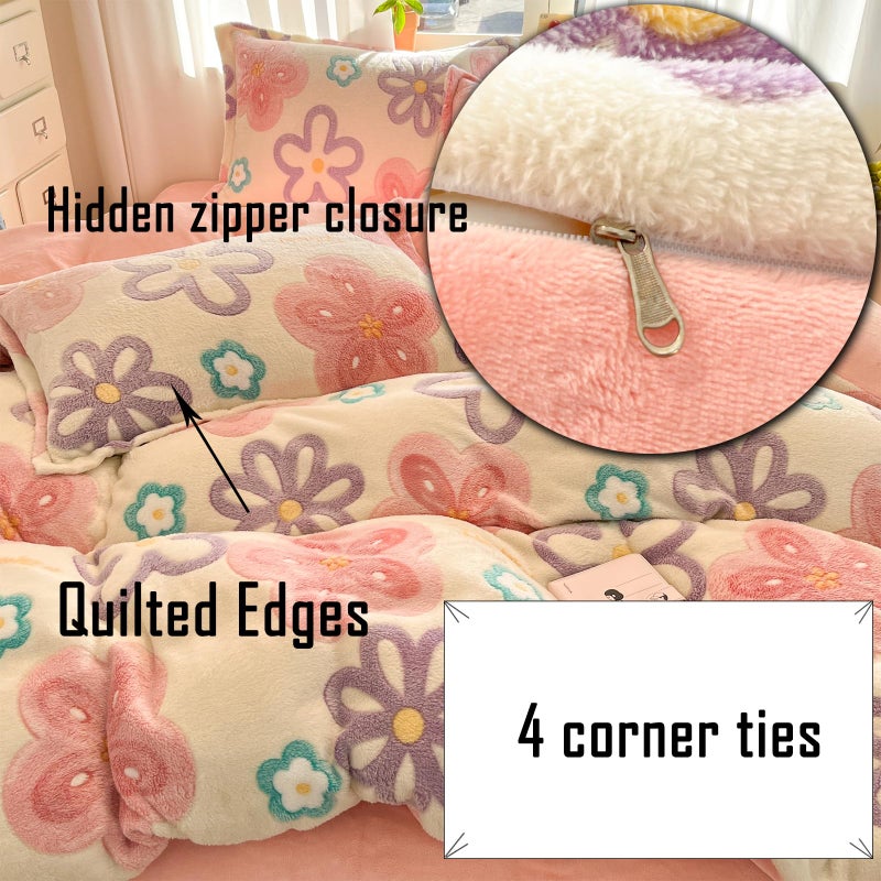 MorroMorn Pink Duvet Cover Queen, Floral Bedding Sets, Comforter Covers Set, Down Alternative Blanket Ultra Soft Kawaii Cute Blooming Flowers for Girls Kids Teen Women Full Double Size - Image 5