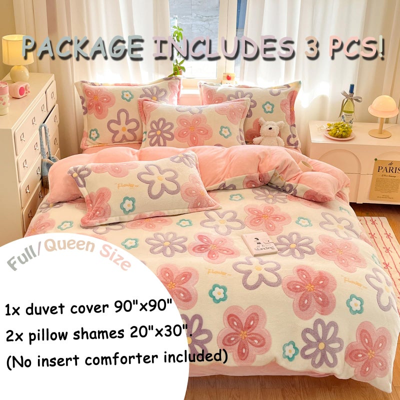 MorroMorn Pink Duvet Cover Queen, Floral Bedding Sets, Comforter Covers Set, Down Alternative Blanket Ultra Soft Kawaii Cute Blooming Flowers for Girls Kids Teen Women Full Double Size - Image 2