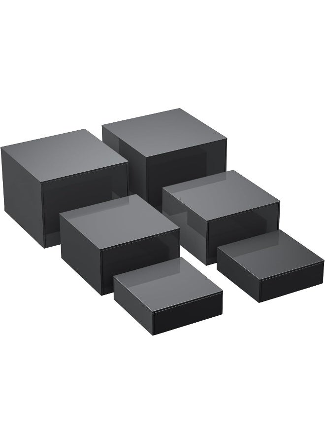 TPGP Buffet Risers, Food Risers For Buffet Table, Display Stand Shelf For Catering Dessert Collectibles Figures, Acrylic Cube Display Nesting Risers With Hollow Bottoms, 6Pcs 6''X7''X8'' (Black) - Image 1