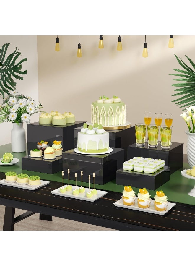 TPGP Buffet Risers, Food Risers For Buffet Table, Display Stand Shelf For Catering Dessert Collectibles Figures, Acrylic Cube Display Nesting Risers With Hollow Bottoms, 6Pcs 6''X7''X8'' (Black) - Image 2