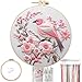 FONNUY Embroidery Kit for Beginners Hummingbird Flowers PreStamped Pattern Kits for Adults with Hoop Easy to Follow Color Thread Needlework 8Hoop Lightpink - Image 2