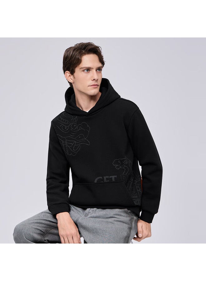 DANCING WOLVES Dance With Wolves Trendy Dragon Horse Spirit Printed Hooded Sweatshirt Warm Antibacterial Pullover 001 Black M - Image 2