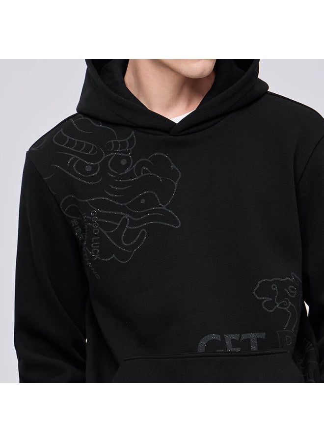 DANCING WOLVES Dance With Wolves Trendy Dragon Horse Spirit Printed Hooded Sweatshirt Warm Antibacterial Pullover 001 Black M - Image 3