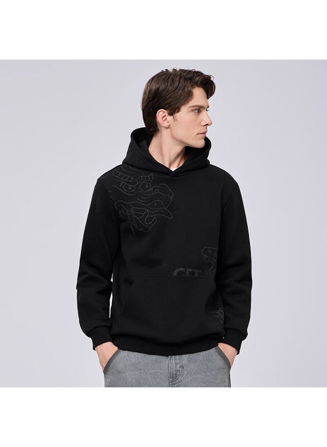 DANCING WOLVES Dance With Wolves Trendy Dragon Horse Spirit Printed Hooded Sweatshirt Warm Antibacterial Pullover 001 Black M - Image 1