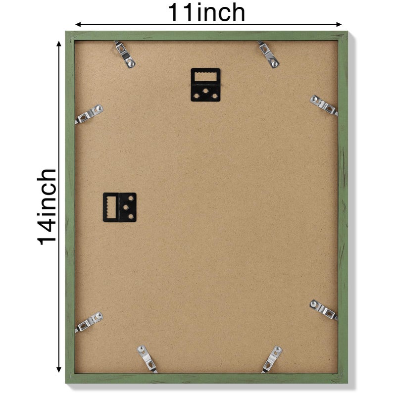 Vittanly 11X14 Picture Frame  Engineered Wood With Shatter Resistant Plexiglass  Display Pictures 8X10 With Mat Or 11X14 Without Mat  Photo Frame For Wall Mounting  Rustic Green  1 Pack - Image 5