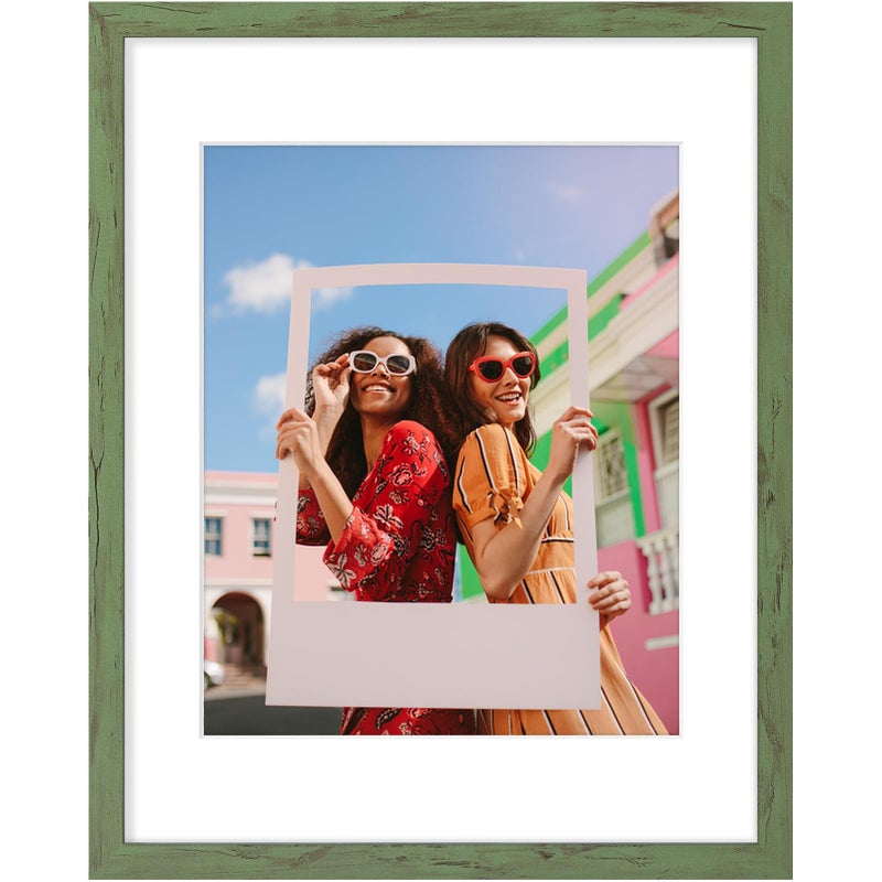 Vittanly 11X14 Picture Frame  Engineered Wood With Shatter Resistant Plexiglass  Display Pictures 8X10 With Mat Or 11X14 Without Mat  Photo Frame For Wall Mounting  Rustic Green  1 Pack - Image 1