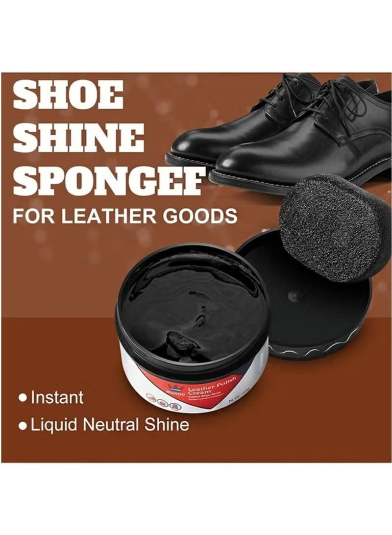 مانجو كريم بولندي جلدي، لامع ذاتي حذاء أسود مع حذاء جاذب أحذية قشطة حذاء إسفنجي طقم أحذية لامع أحذية جلدية رعاية، يحمي الجلد من الأصفاد والخدوش (أسود 40 جرام) - Image 2